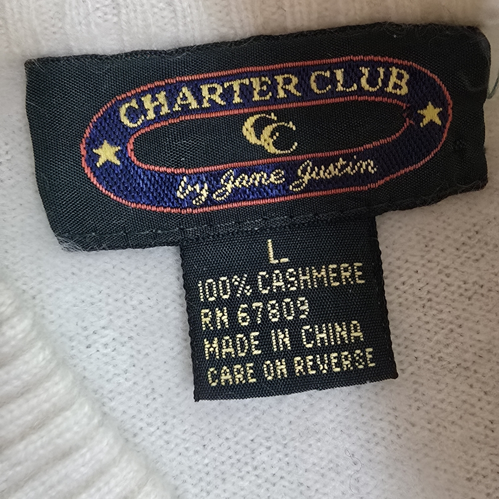 Charter Club Elegant Off-white Cashmere Turtleneck Sweater Classic Quiet Luxur L - Picture 4 of 9